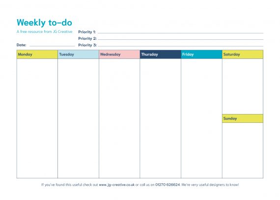 A visual of the Weekly to-do sheet