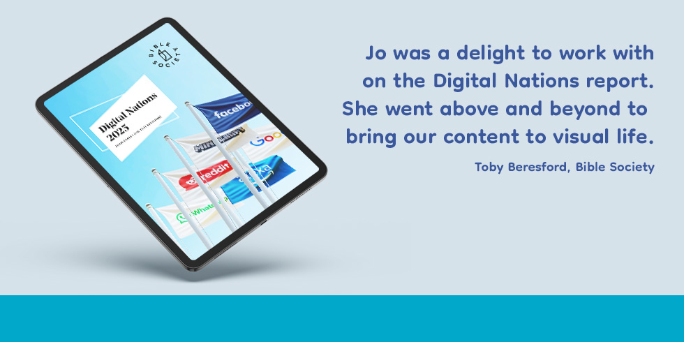 Ipad showing the cover of the Digital Nations Report for the Bible Society which I designed.