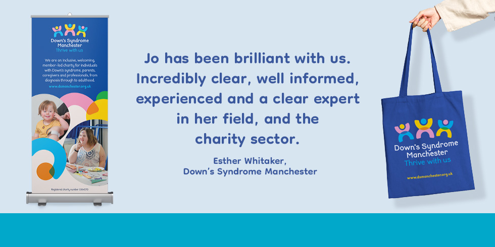 Down's Syndrome Manchester Pull up banner and tote bag designs